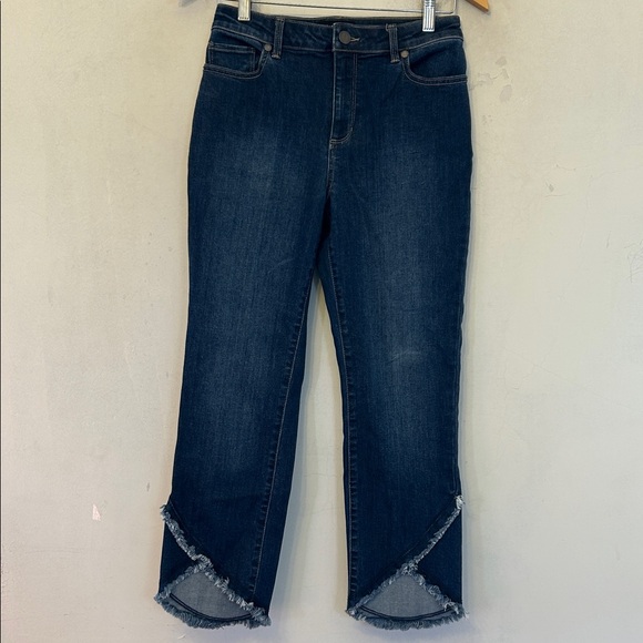 Susan Graver Dark Blue Frayed Hem cropped Women Jeans Size 2 EUC - Picture 2 of 8